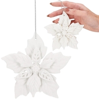 Set 10 flori de Craciun 12 cm, ornamente cu sclipici, plastic, alb