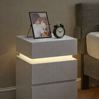 VASAGLE Set 2 noptiere din MDF cu iluminare LED, culori si intensitate reglabile, 35x40x55cm, alb