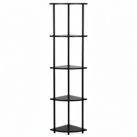 Raft de colt cu 5 polite, MDF, cadru metalic, 148x30x30 cm, negru