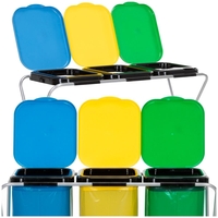 Cos de gunoi selectiv cu 3 compartimente, cadru metalic si capace PP, 98x42x74 cm