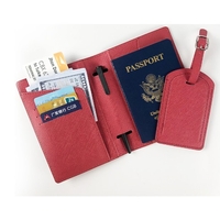 Portofel pentru Pasaport si Carduri, Vafy, 23x16 cm, 70g, din Piele PU, Suport Pix, Accesoriu Suport Eticheta, Unisex, Multifunctional, Rosu