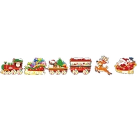 Decoratiune de Craciun, Flippy, pentru Gradina, Tip Trenulet, 6 Figurine + Bete de Infipt in Pamant, din Plastic, Impermeabil, Model Mos Craciun in Tren si in Sanie, Multicolor