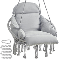 SONGMICS Scaun suspendat tip hamac cu perna groasa, stil scandinav, cadru metalic, include lant si carabiniera, 120 kg, gri