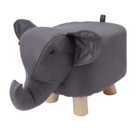 Taburet pentru Copii, Vafy, Scaun Tip Taburet, Model Elefant, din Lemn Masiv, Scaun pentru Copii, 30 x 25 x 25 cm, Gri inchis
