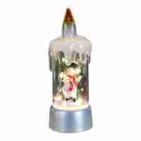 Decoratiune de Craciun tip Lumanare, Flippy, Lumanare de Cristal fara Fulgi de Zapada, Model Om de Zapada, Iluminare LED, 13 x 5 x 5 cm, Baza Gri, Transparent