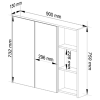 Dulap de baie suspendat cu oglinda, 2 usi si 3 rafturi interioare, PAL 16 mm, 90x15x75 cm, stejar artisan si gri