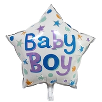Set 2 Baloane din Folie Metalizata, Vafy, Figurine Stea si Cerc, Tema Botez Baietel, 45 cm, Ambalaj Individual, Pai Inclus, Umflare cu Aer sau Heliu, Albastru