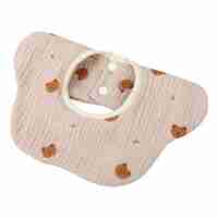 Baveta Tip Floare, Flippy, din Bumbac, pentru Copii 0-12 Luni, Rezistenta la apa, cu Capse, Model cu Ursuleti, 26 x 29 cm, Crem