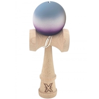 Kendama X Originala, Profesionala, Flippy, Rubber Grip, din Lemn, 18 cm, Gri/Alb/Mov