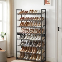 SONGMICS Raft pentru pantofi suprapozabil, pe 8 nivele, din metal, cu rafturi reglabile, pentru 32-40 perechi, 31x 92x163cm, negru