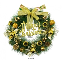 Coronita de Craciun pentru usa, Verde/Auriu, 40 cm, PVC, Artificiala, Decorata, Interior/Exterior, Flippy