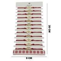 Bratara Martisor pentru Dama, Jolie, Model Luna Contur, Set 12 bucati, Pandativ din Inox Auriu, Snur Ajustabil Impletit, Rosu