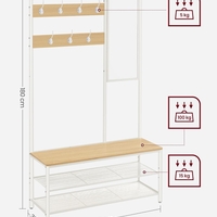 VASAGLE Cuier cu rafturi depozitare pantofi si ​​oglinda, industrial, 35x98x180 cm, maro stejar si alb