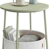 VASAGLE Masuta de cafea rotunda cu cos de stofa, stil modern, 45x50cm, verde cu crem