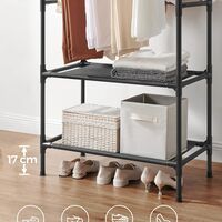 SONGMICS Raft de haine din metal, cu 2 bare de haine si 1 raft, stil industrial, 45x83x157cm, negru