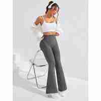 Pantaloni Sport de Dama, Flippy, pentru Yoga, Talie Inalta, Evazati, Tricotati, Gri Inchis, Marime XL