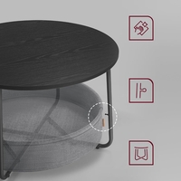 VASAGLE Masuta de cafea rotunda cu cos de stofa, stil modern, 45x75cm, negru cu gri