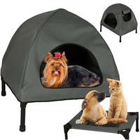Casuta cu pat pentru caini si pisici, cu acoperis detasabil si baza ventilata, 54x44x60 cm, negru
