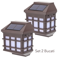 Lampa solara LED tip Felinar pentru perete, Flippy, Set 2 Bucati, 11.5 x 8.3cm, 1.2V, ABS, 400mAh, Lumina Alb Cald, Maro