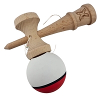 Kendama X Originala, Profesionala, Flippy, din Lemn, Rubber Grip, 18 cm, Rosu/Alb