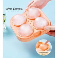 Forma Sfere de Gheata pentru Wiskey si Cocktail-uri Flippy, 4 Sfere, Material Plastic/Silicon Alimentar, Diametru 6.5 cm, cu Orificiu Tip Palnie pentru Umplere, 17 x 17 x 7 cm, Portocaliu