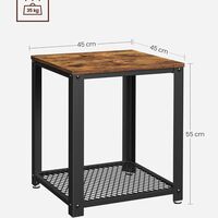 VASAGLE Masa de cafea laterala, tip noptiera, cu cadru metalic, 45x45x55cm, maro rustic si negru