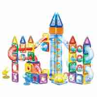 Set de constructie din piese magnetice educative pentru copii 134 de piese, multicolor