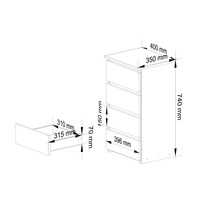 Comoda cu 4 sertare, PAL laminat 16mm, 40x35x74 cm, stejar artisan si alb