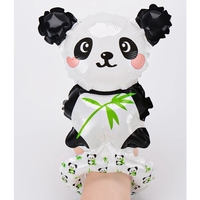 Balon din Folie Metalizata, Vafy, Figurine Animalute, Tip Bratara, Model Panda, 13 x 35 cm, Ambalaj Individual, Pai Inclus, Umflare cu Aer sau Heliu, Alb/Negru
