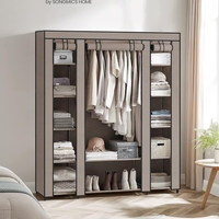 SONGMICS Garderoba din material textil, dulap portabil, cu rafturi si sina de agatat, 150x45x175cm, taupe
