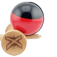 Kendama X Originala, Profesionala, Flippy, Big Cups V2, Super Sticky cu Cupe Mari, Rulment Metalic, din lemn 18 cm, Ata 55 cm, Negru/Rosu