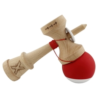 Kendama X Originala, Profesionala, Flippy, Rubber Grip, Cupe Mari KING SIZE V3, Gaura in Baza, Rulment Metalic, din lemn 18 cm, Ata 62/65 cm, Bicolor Rosu/Alb