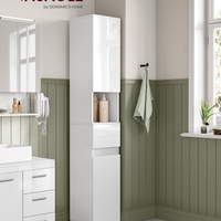 VASAGLE Dulap de baie tip coloana, din MDF, cu sertar si 2 usi, 30x30x170cm, alb