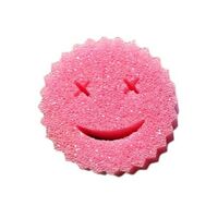 Burete de Vase, Flippy, Rotund, din Burete PU, Model Smiley Face, Doua Fete, 10 x 4 cm, Roz/Galben