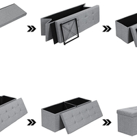 SONGMICS Taburet pliabil cu sezut moale, spatiu de depozitare 131litri, maxim 300kg, 110x38x38cm, gri