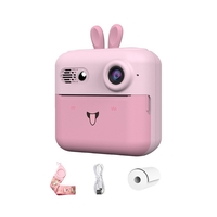 Camera Instantanee pentru Copii, Flippy, cu Functie de Printare, Cablu USB-C, Bluetooth, Compatibil iOS/Android, Imprimare APP, Model Iepure, Snur de Agatat Inclus, Roz