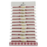 Bratara Martisor pentru Dama, Jolie, Model Aripa, Set 12 bucati, Pandativ din Inox Auriu, Snur Ajustabil Impletit, Rosu