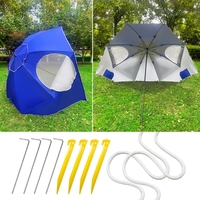 Umbrela plaja 3in1 215x205 cm, cu paravan lateral, fereastra si husa transport, material UV, albastru