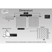 Instalatie Craciun, Tip Perdea, IP44, 10 m x 1 m, 600 LED-uri, Albastru, 8 jocuri de lumini, Transformator, Interconectabila, Prelungitor 3 m inclus, Fir transparent, Interior/ Exterior, Vafy