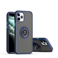 Husa Anti Fall Metal Bracket pentru Apple iPhone 14 Pro, Rezistenta la socuri, Margini colorate, Cu inel de prindere magnetic, Vafy, Albastru