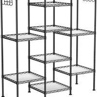 SONGMICS Raft metalic 30x30x124 cm, 5 niveluri, rafturi ajustabile si carlige incluse, structura otel si plastic, negru