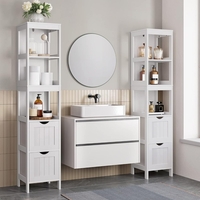 VASAGLE Dulap de baie tip coloana, din MDF, cu 2 sertare si 3 rafturi, 30x30x142 cm, alb