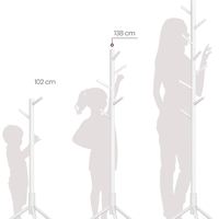 VASAGLE Cuier pentru haine, din lemn masiv, tip pom, cu 8 carlige, 175cm, alb