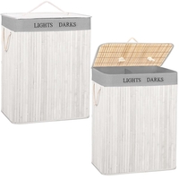 Cos pentru rufe din bambus, pliabil, cu 2 compartimente, volum 105 L, 63x52x33 cm, alb si gri