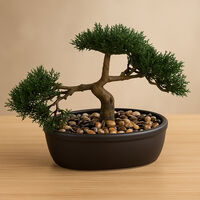Bonsai artificial Atmosphera in ghiveci ceramic cu pietricele decorative, 23 cm, verde
