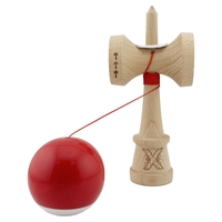Kendama X Originala, Profesionala, Flippy, Super Sticky cu Cupe Mari KING SIZE V3, Gaura in Baza, Rulment Metalic, din lemn 18 cm, Ata 62/65 cm, Bicolor Rosu/Alb