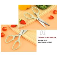 Set foarfeca pentru bucatarie Flippy, curatator legume tip suport, multifunctional, spargator nuci, material ABS si otel inoxidabil, maner ergonomic, 16.8 x 7.8 x 1 cm, verde