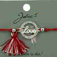 Martisor Bratara Ciucure, Jolie, Snur Rosu Reglabil, cu Pandantiv, Model Cerc Love