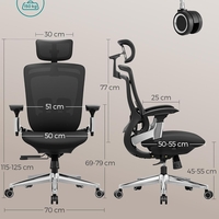 SONGMICS Scaun de birou ergonomic reglabil cu tetiera si suport lombar, inclinare 135°, maxim 150 kg, 70x70x125 cm, negru
