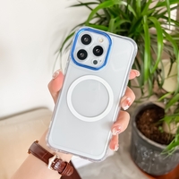 Husa MagSafe Silicone pentru iPhone 12, Vafy, Transparenta, Magnetica, Extra Protectie Camera Albastru